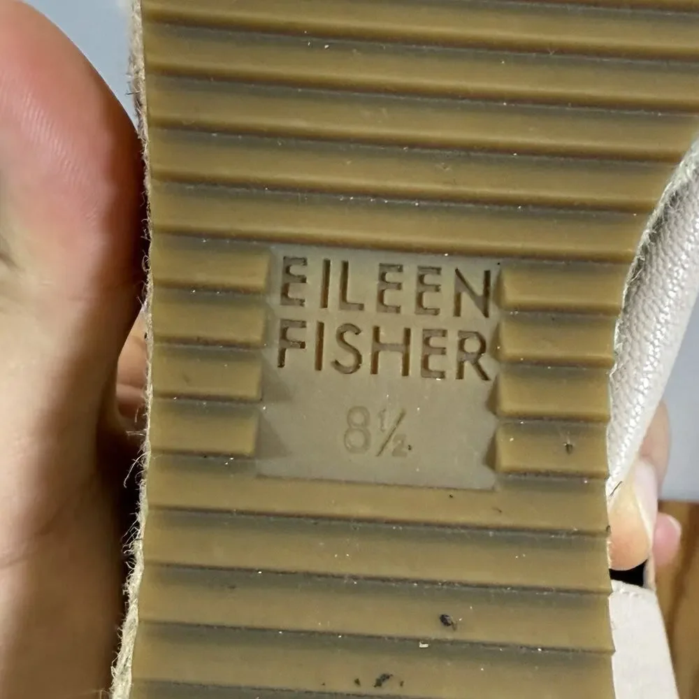 Eileen Fisher Nude Pink Leather Espadrille Wedge Sandals